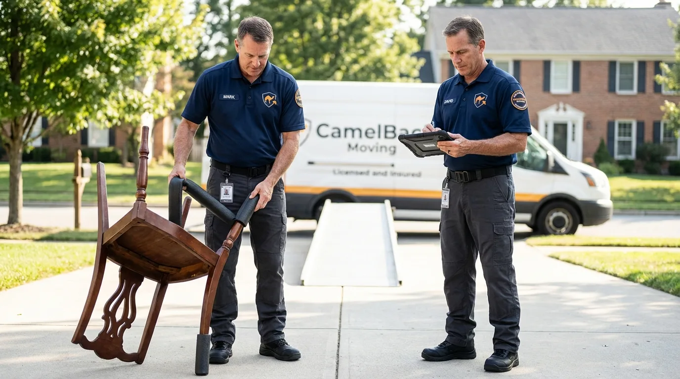 Movers inspecting furniture for damage prevention before loading in Cornwall, NY