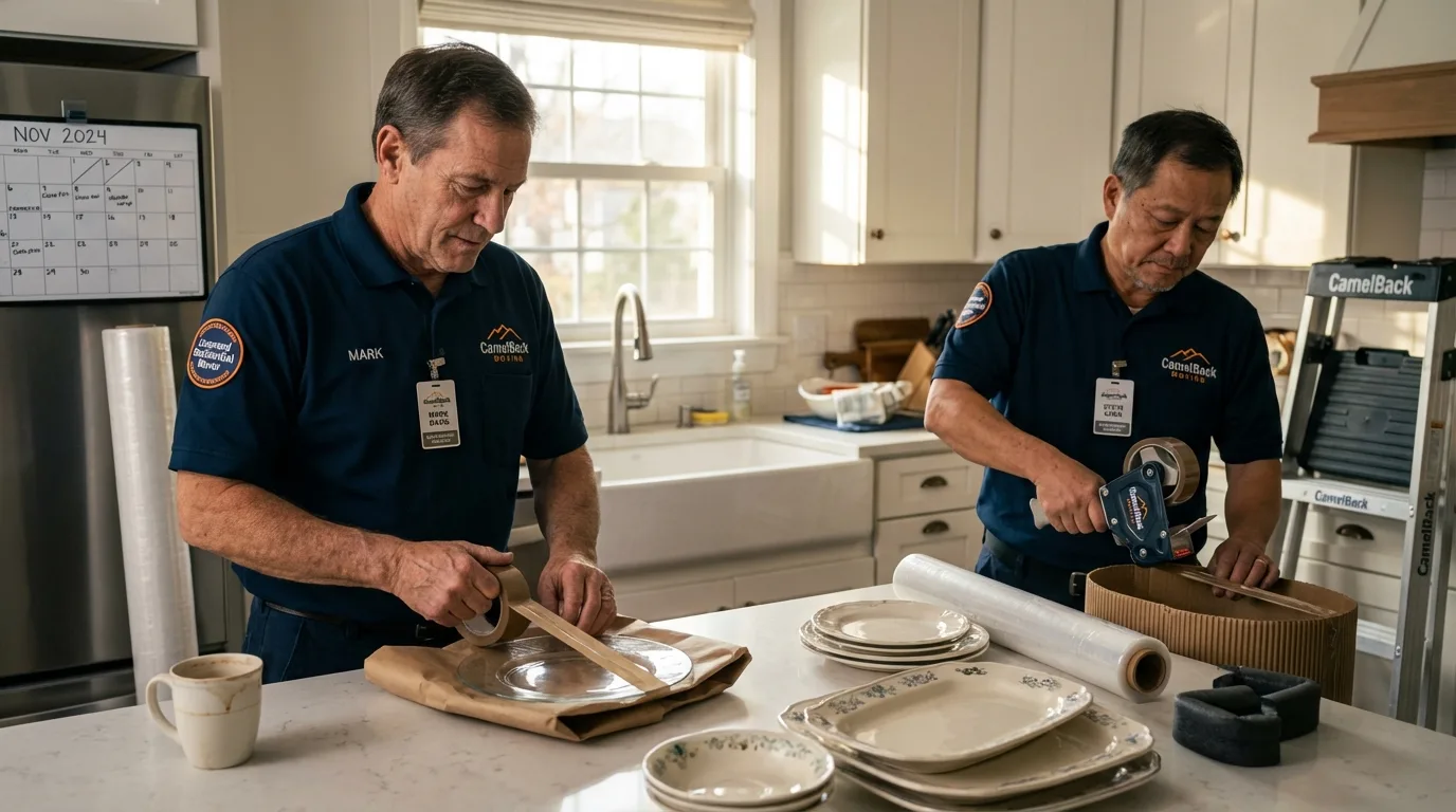 Professional crew packing kitchen dishware in Cornwall, NY